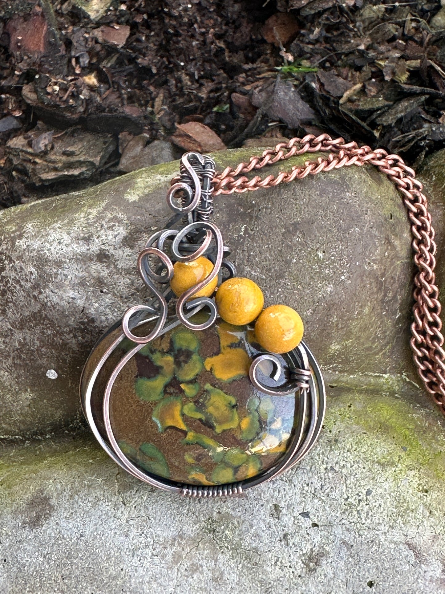 Fruity Jasper Oval Wire Wrapped Handmade Pendant