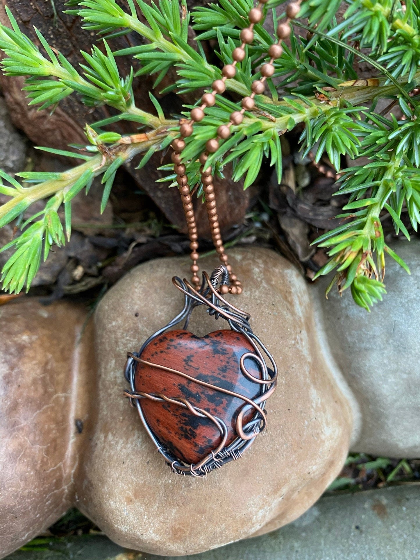 Wire Wrapped Mahogany Obsidian Heart Pendant
