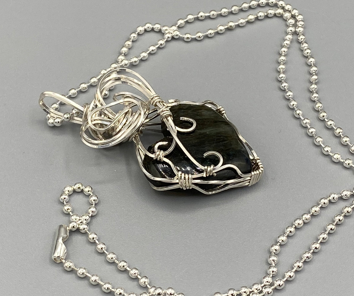 Labradorite Heart Shaped Wire Wrapped Pendant | Argentium Silver