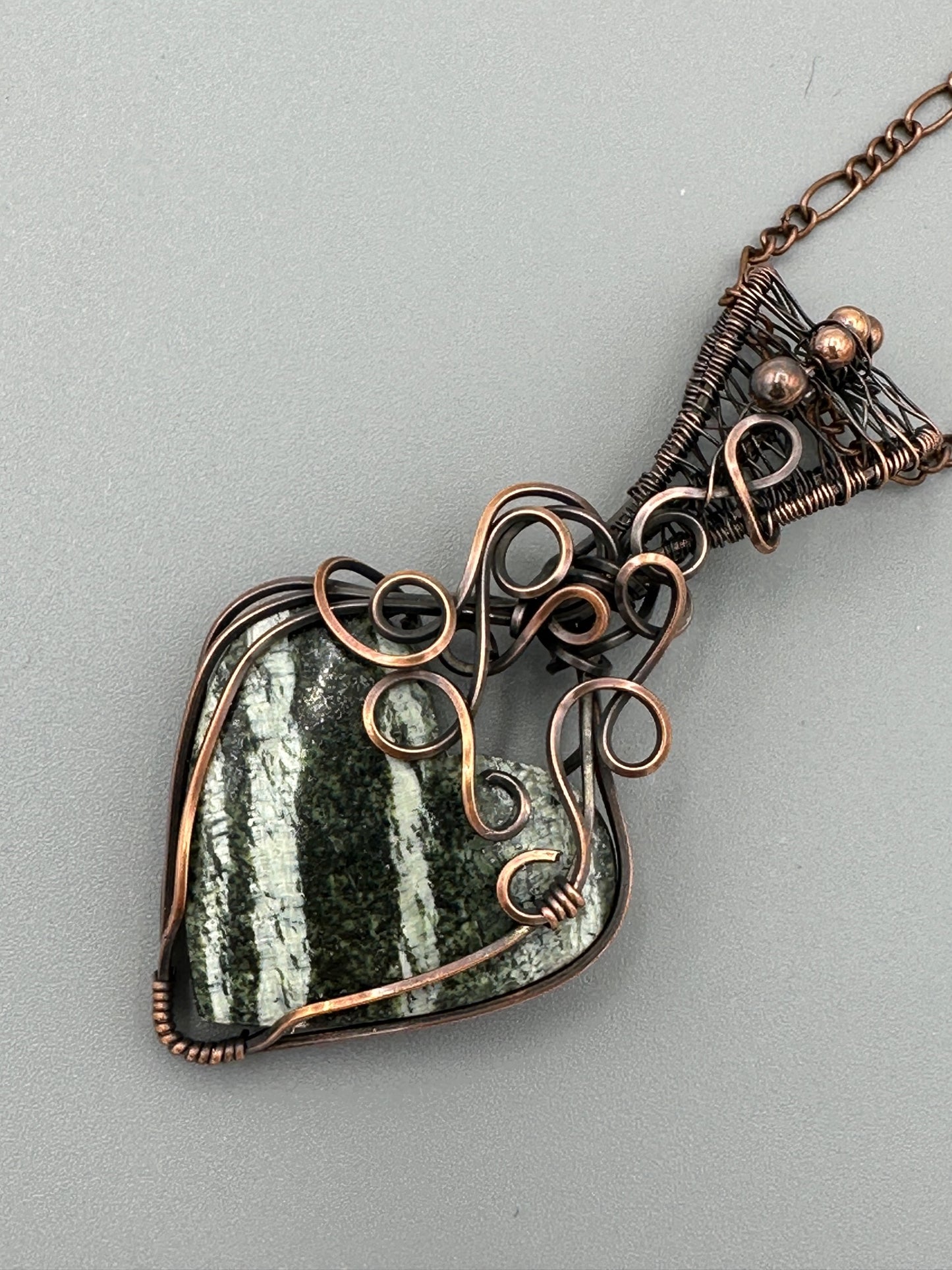 Natural Green Swiss Opal Heart Shaped Wire Wrapped Pendant