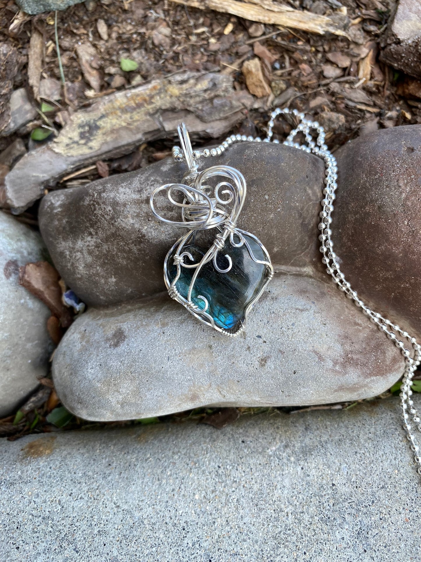 Labradorite Heart Shaped Wire Wrapped Pendant | Argentium Silver