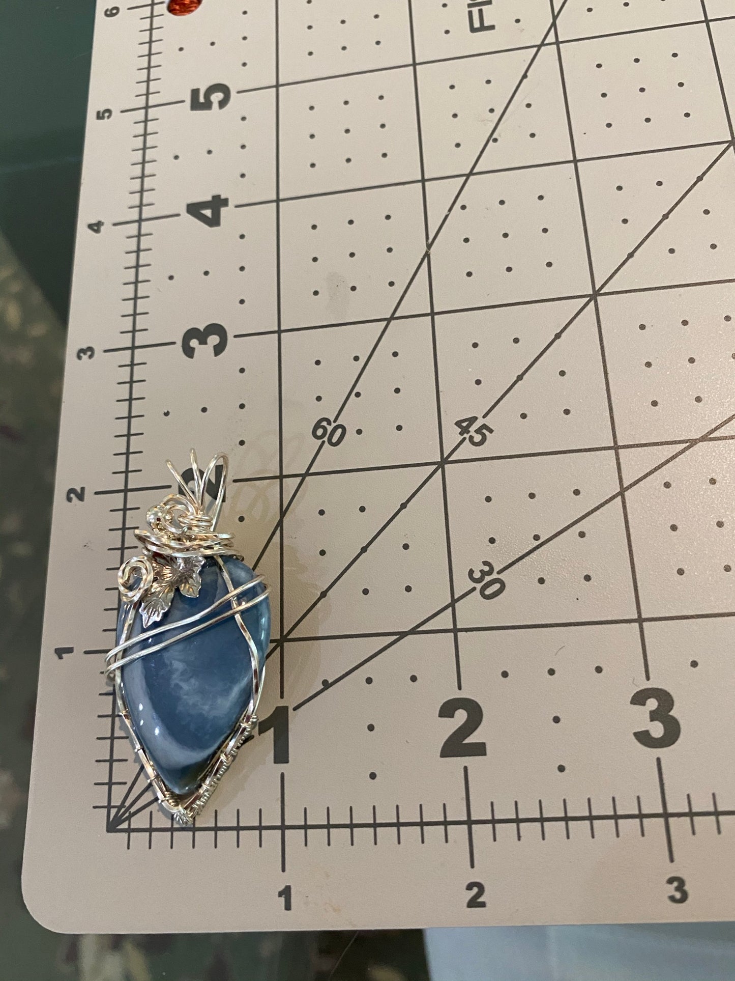 Natural Peruvian Blue Opal Pear Shaped Wire Wrapped Pendant