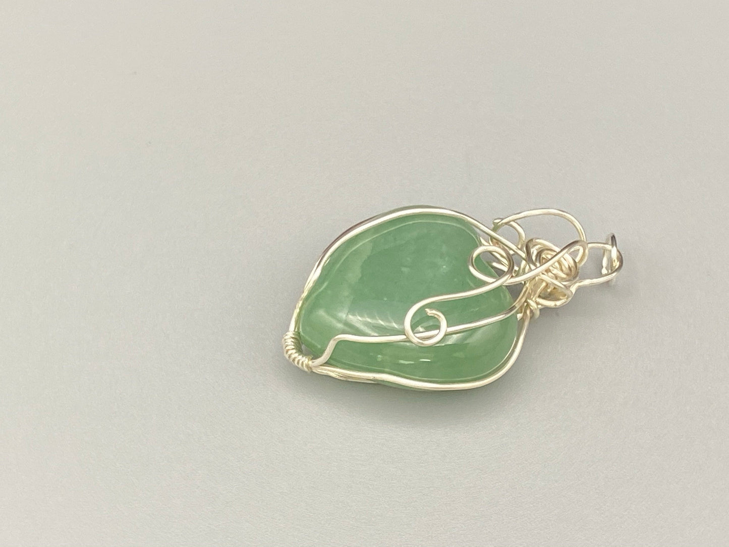 Wire Wrapped Natural Green Aventurine Gemstone Heart Pendant