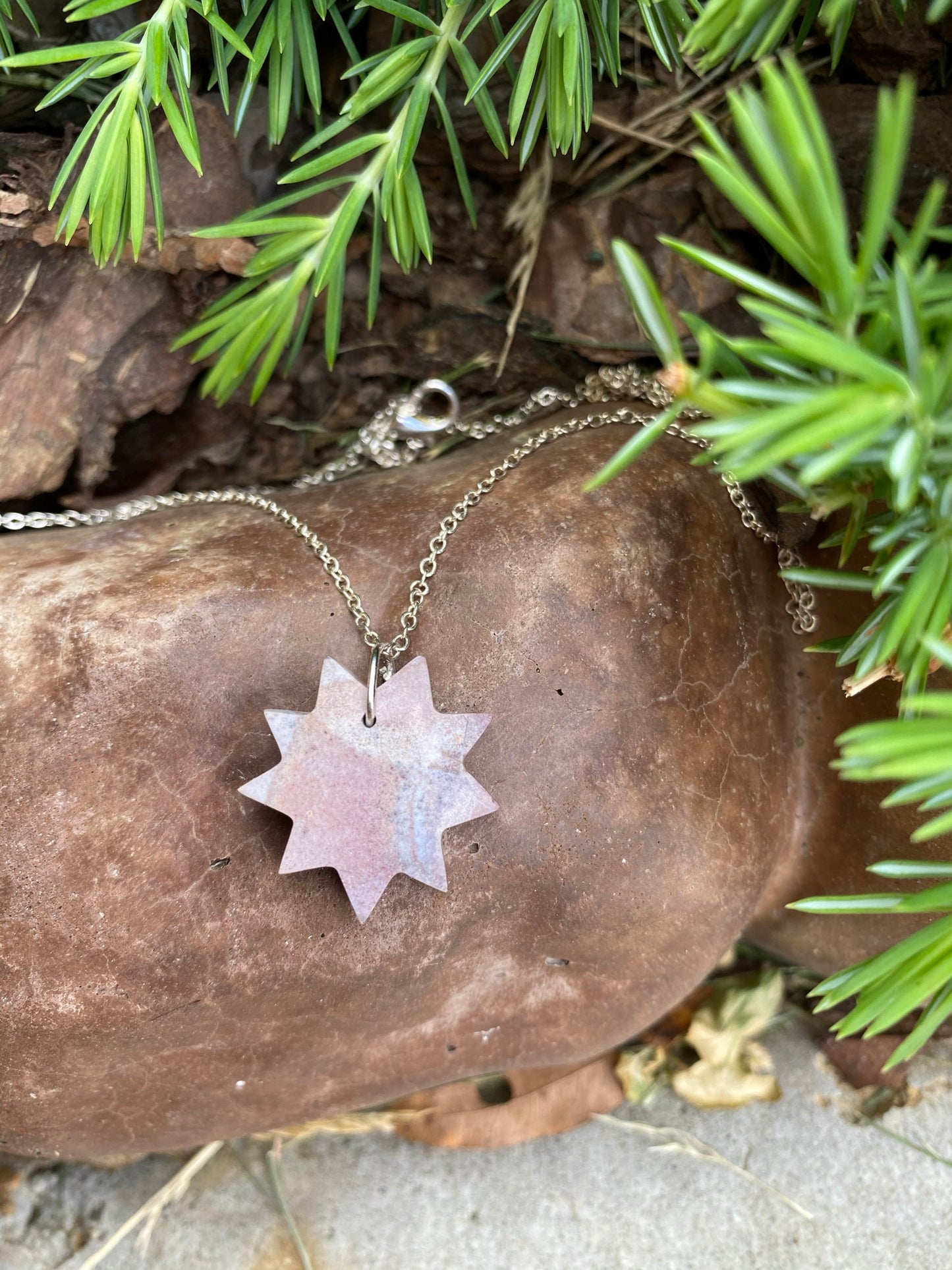 Nine Pointed Star Lavender Crystal Necklace