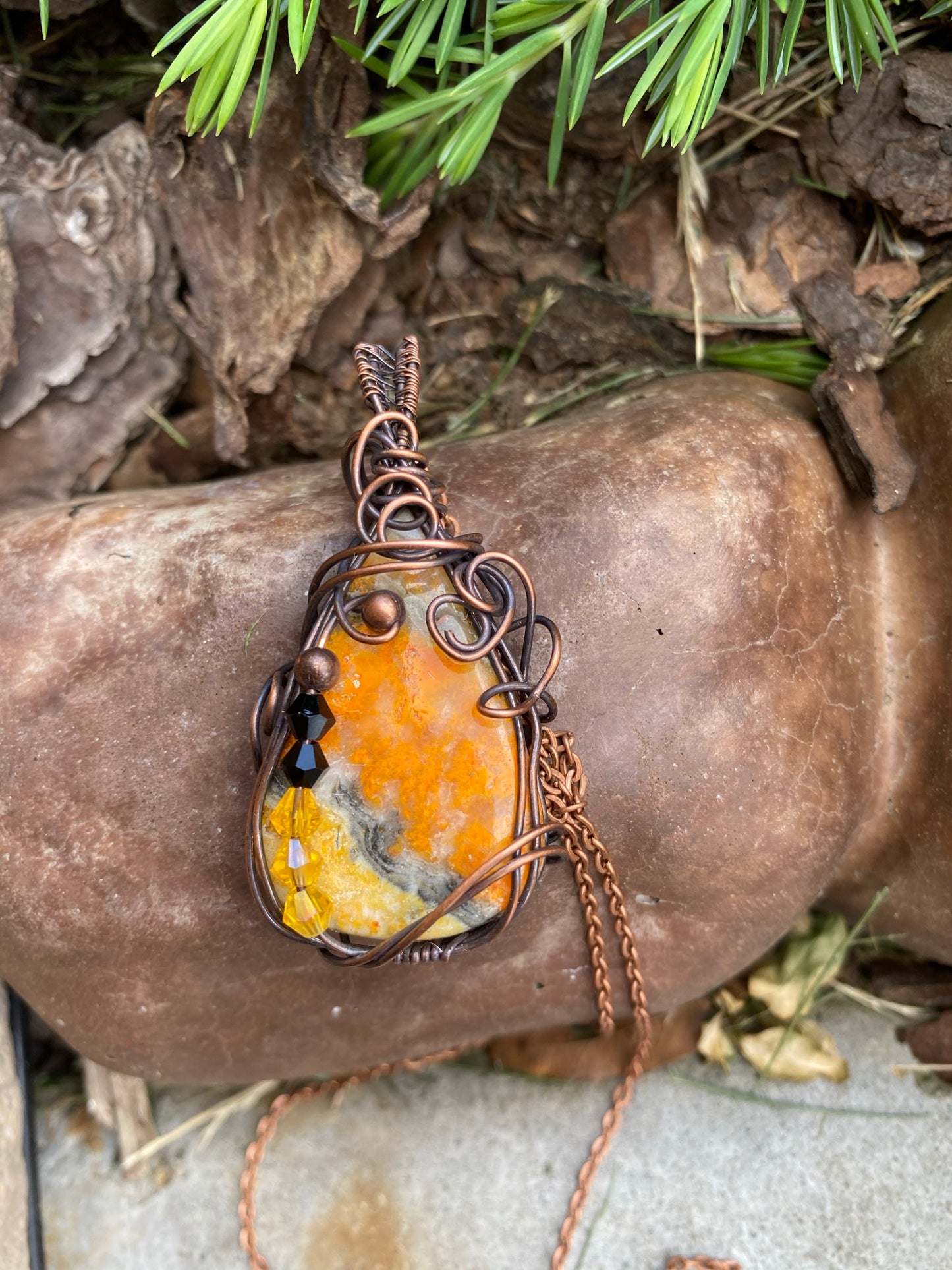 Wire Wrapped Bumble Bee Jasper Pendant