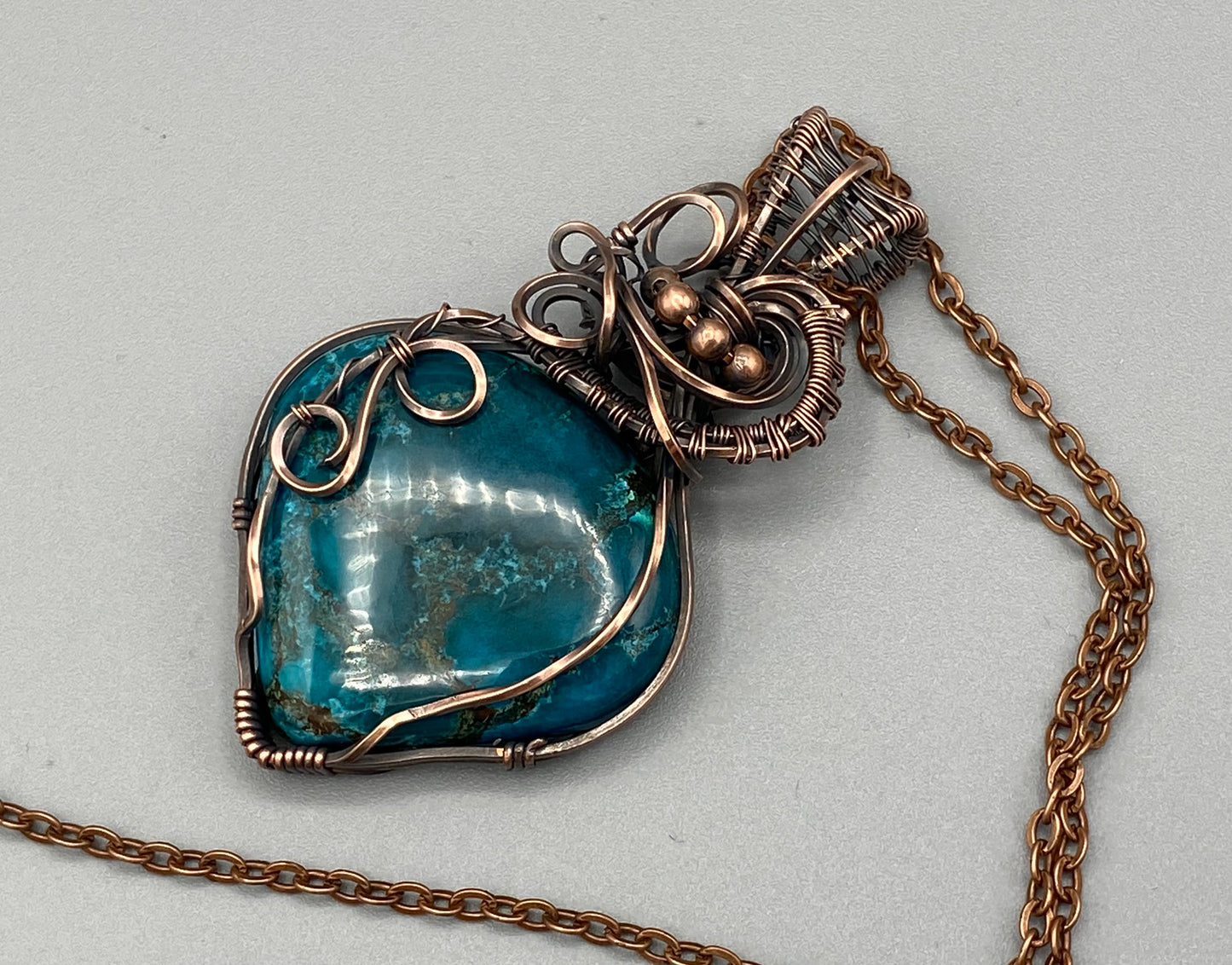 Tibetan Turquoise Pear Shaped Wire Wrapped Pendant