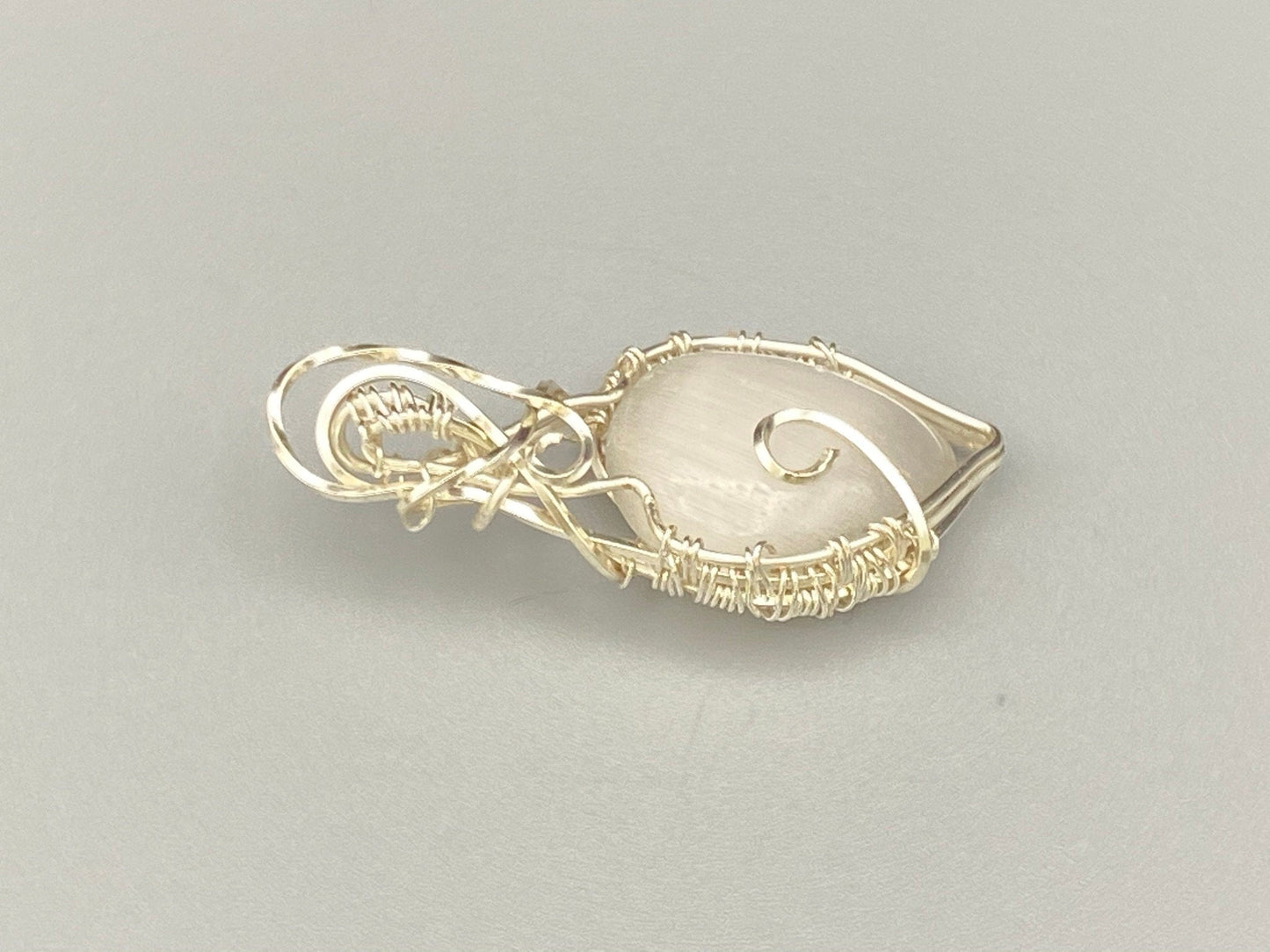 Wire Wrapped Natural Gray Cat's Eye, Chrysoberyl, Pear Pendant