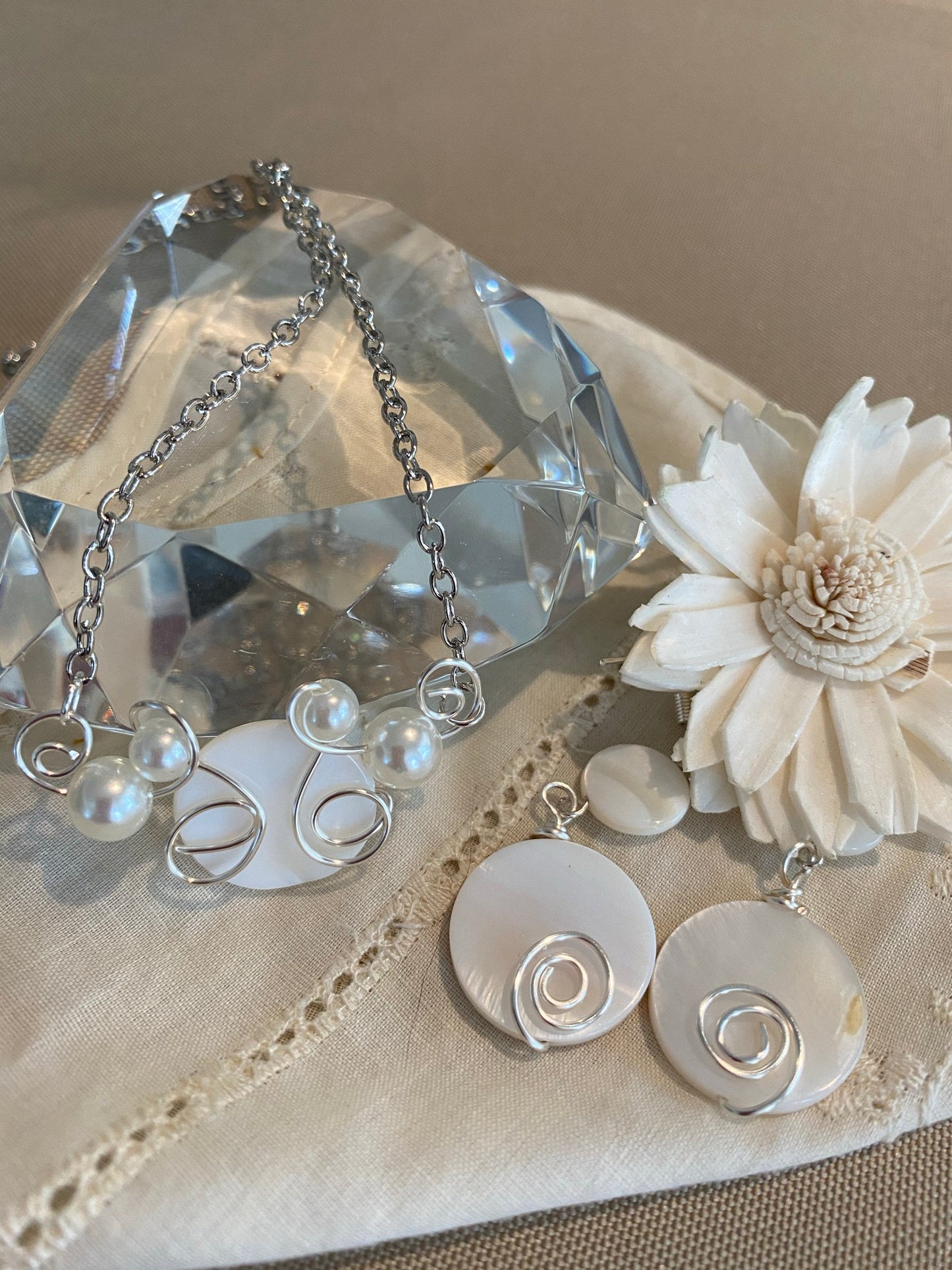 Pearl Pendant with Matching Dangle Earrings Set