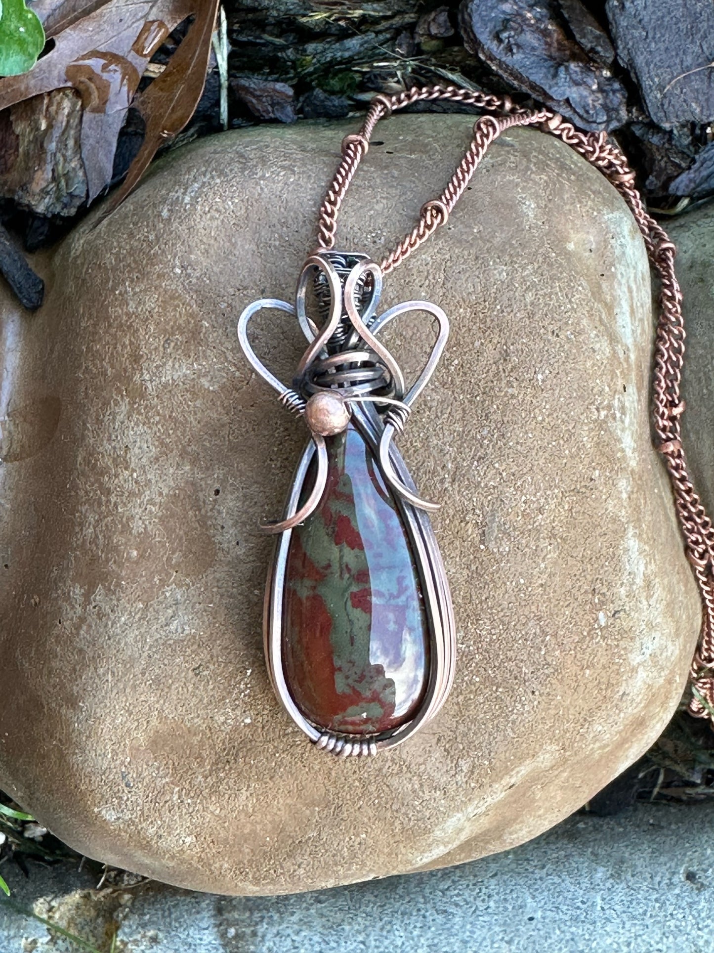 Handmade Wire Wrapped Teardrop Dragon Blood Pendant
