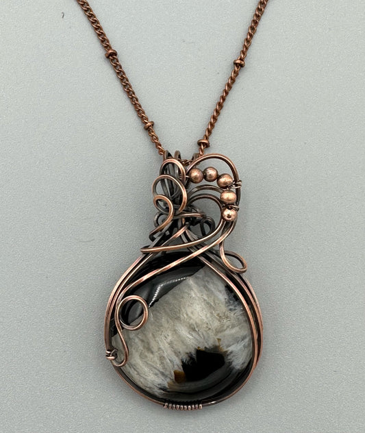 Black And White Handmade Wire Wrapped Pendant