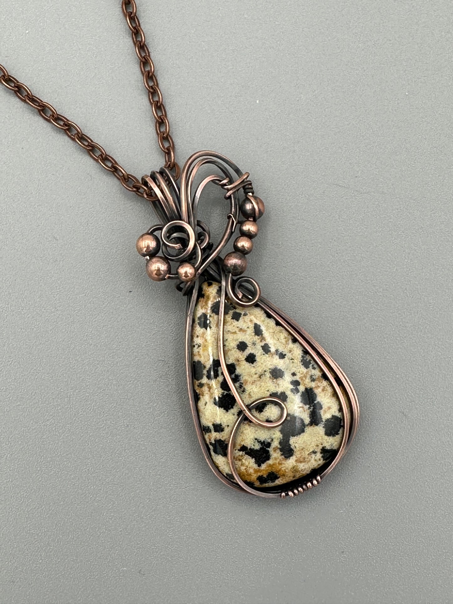 Dalmatian Jasper Teardrop Handmade Wire Wrapped Pendant