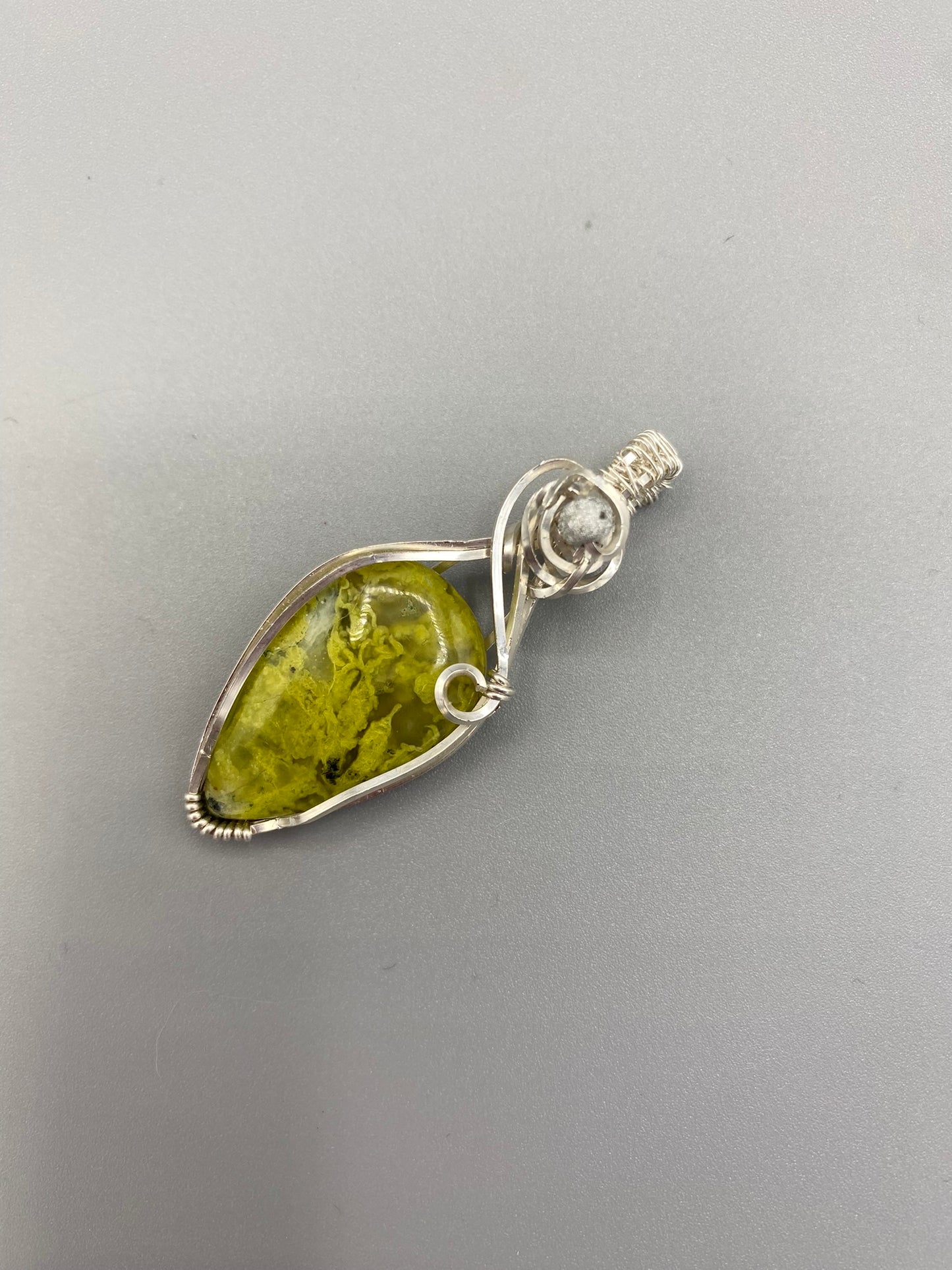Green Jasper Teardrop Wire Wrapped in Sterling Silver
