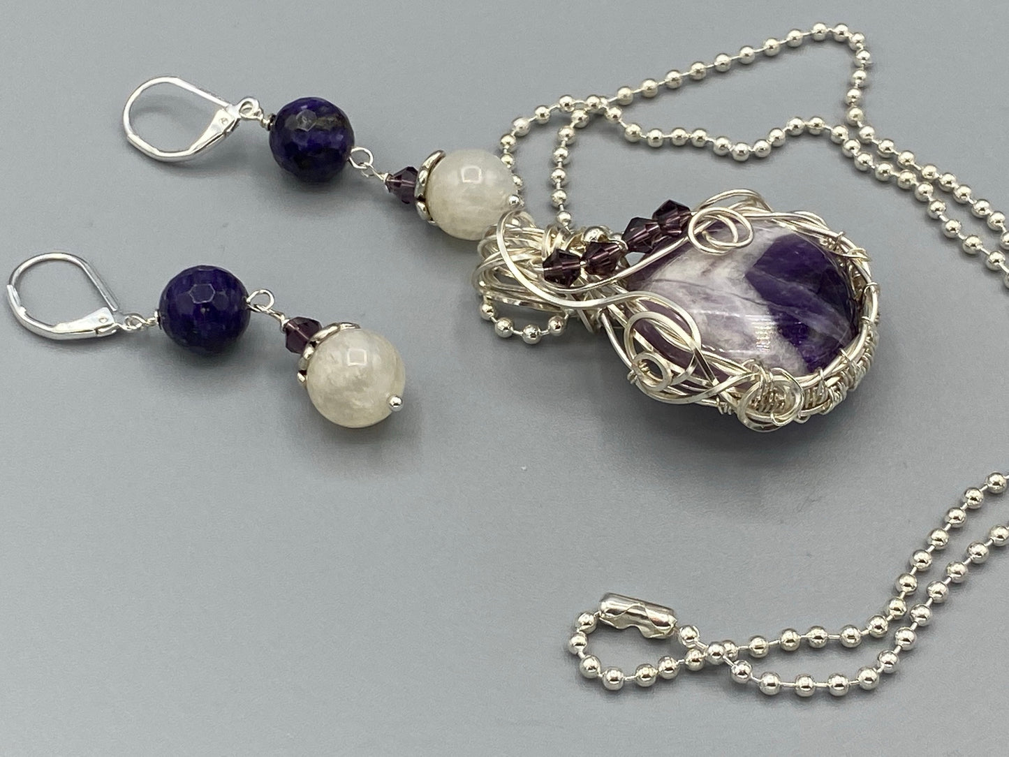 Amethyst Necklace and Matching Dangle Earrings Set