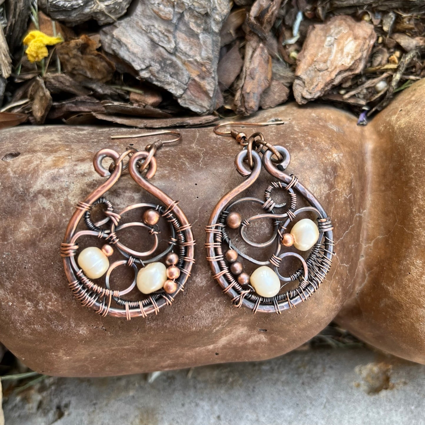 Handmade Hammered and Beaded Dangle Earrings