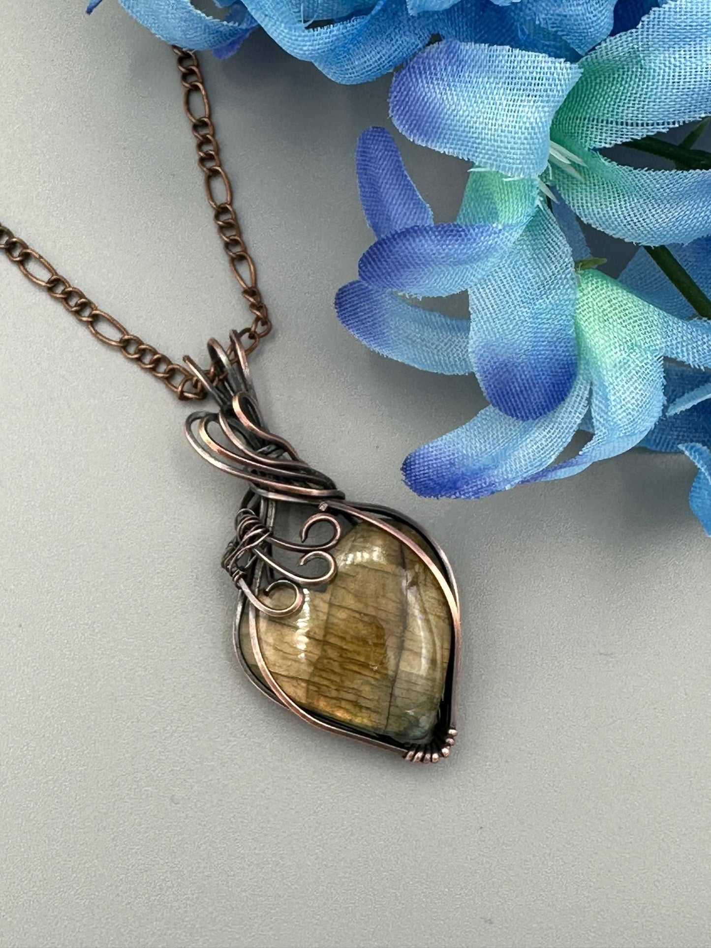 Handmade Wire Wrapped Labradorite Heart