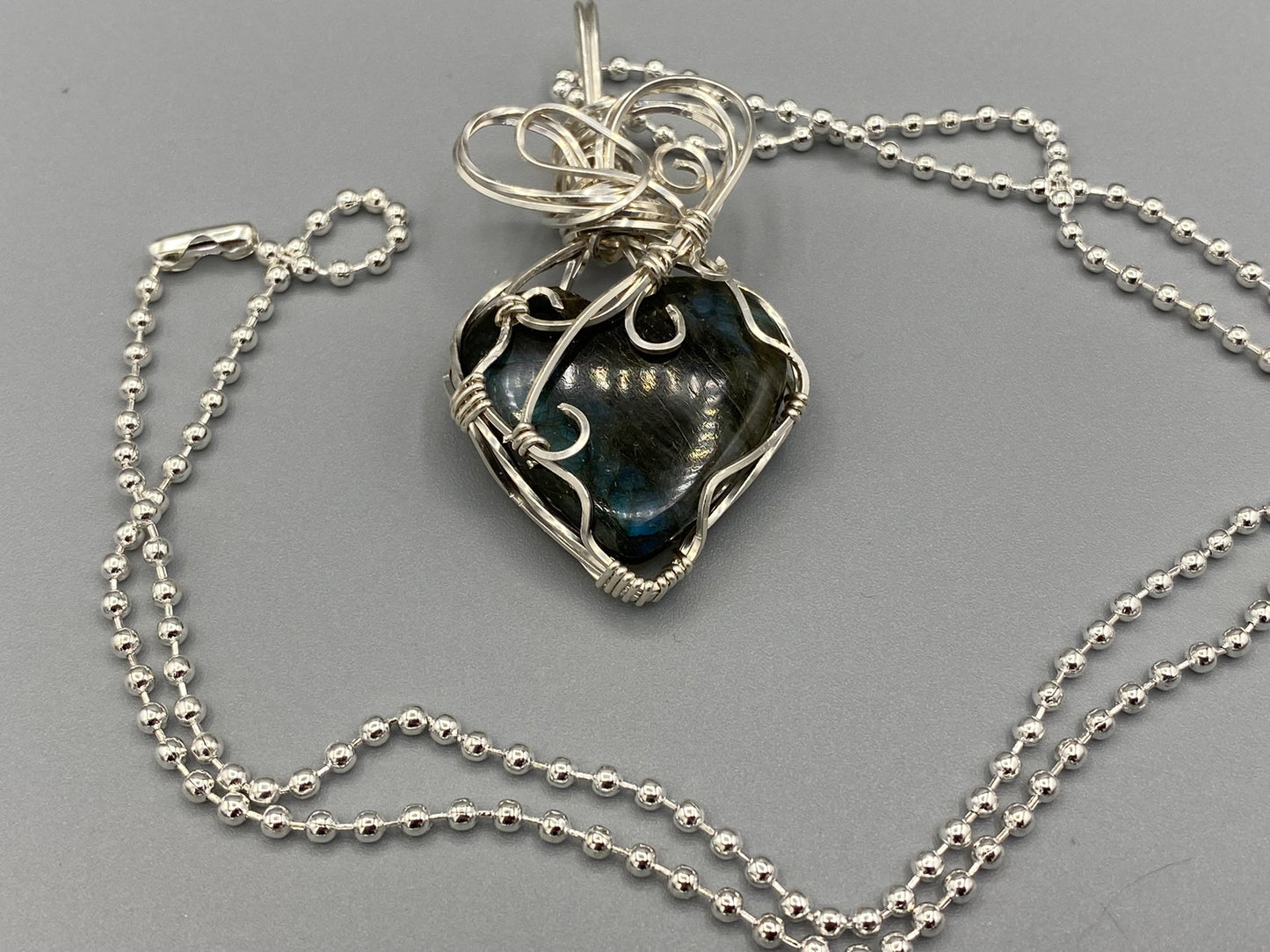 Labradorite Heart Shaped Wire Wrapped Pendant | Argentium Silver