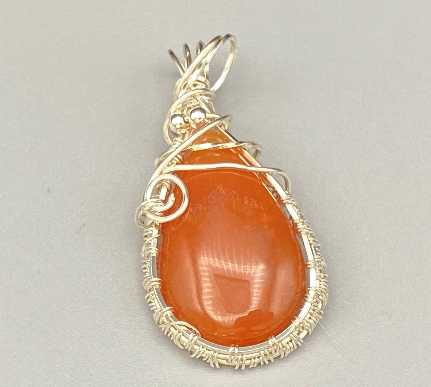 Wire Wrapped Orange Aventurine Teardrop Pendant