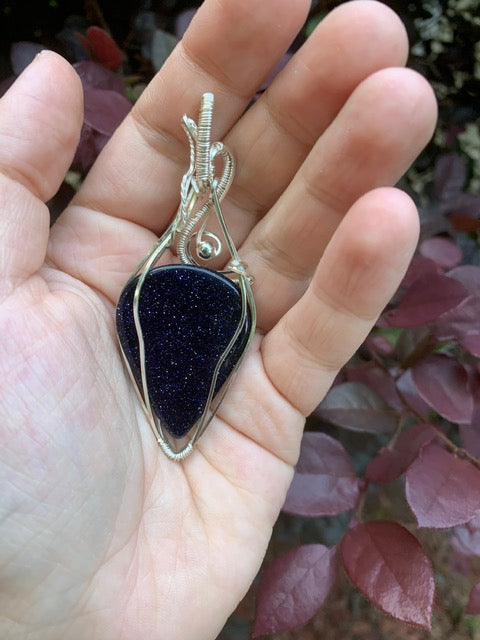 Wire Wrapped Blue Sandstone Pendant