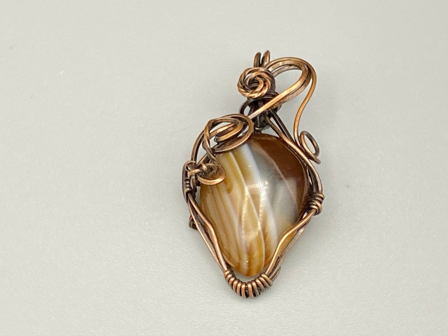Tiger's Eye Quartz Teardrop Pendant, Wire Wrapped in Copper
