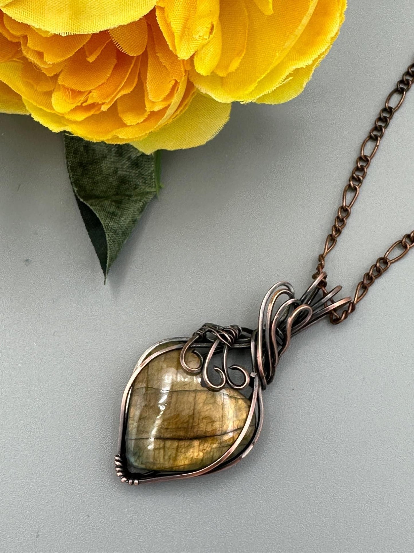 Handmade Wire Wrapped Labradorite Heart