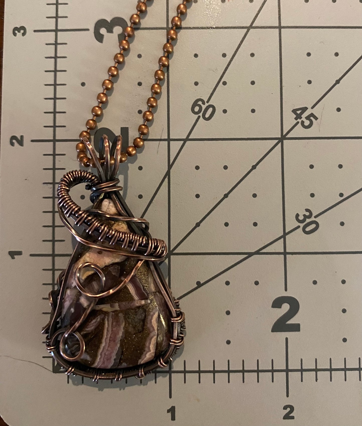 Pink and Copper Wire Wrapped Pendant | Unique Handmade Jewelry