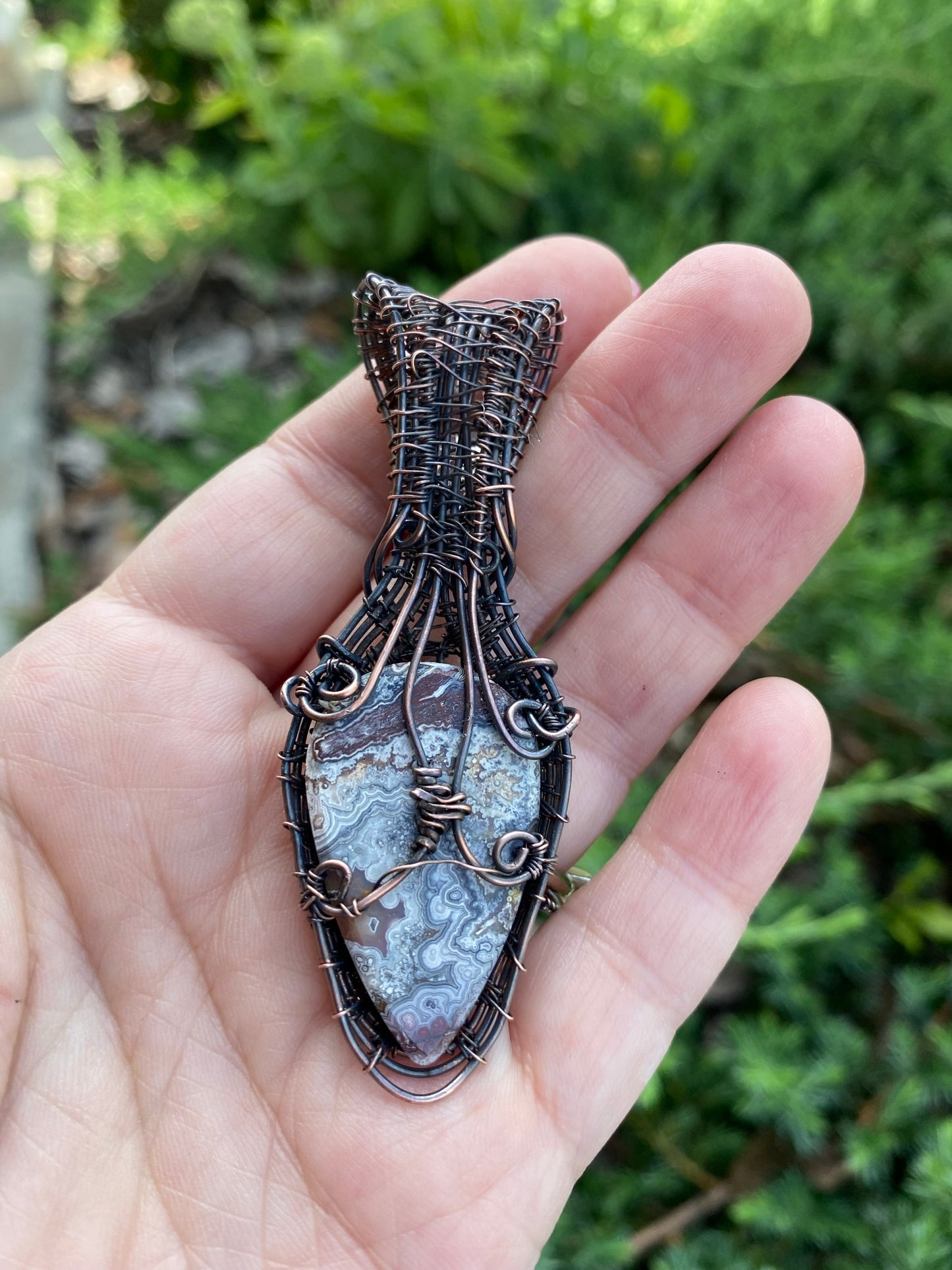 Wire Wrapped Pendant with Crazy Lace Teardrop