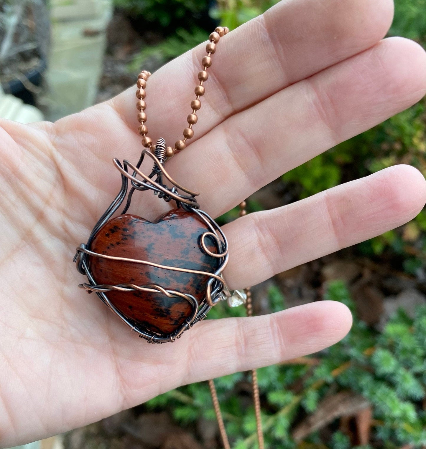 Wire Wrapped Mahogany Obsidian Heart Pendant
