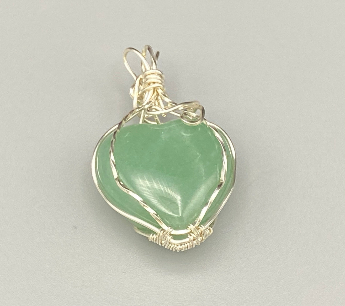 Wire Wrapped Natural Green Aventurine Gemstone Heart Pendant