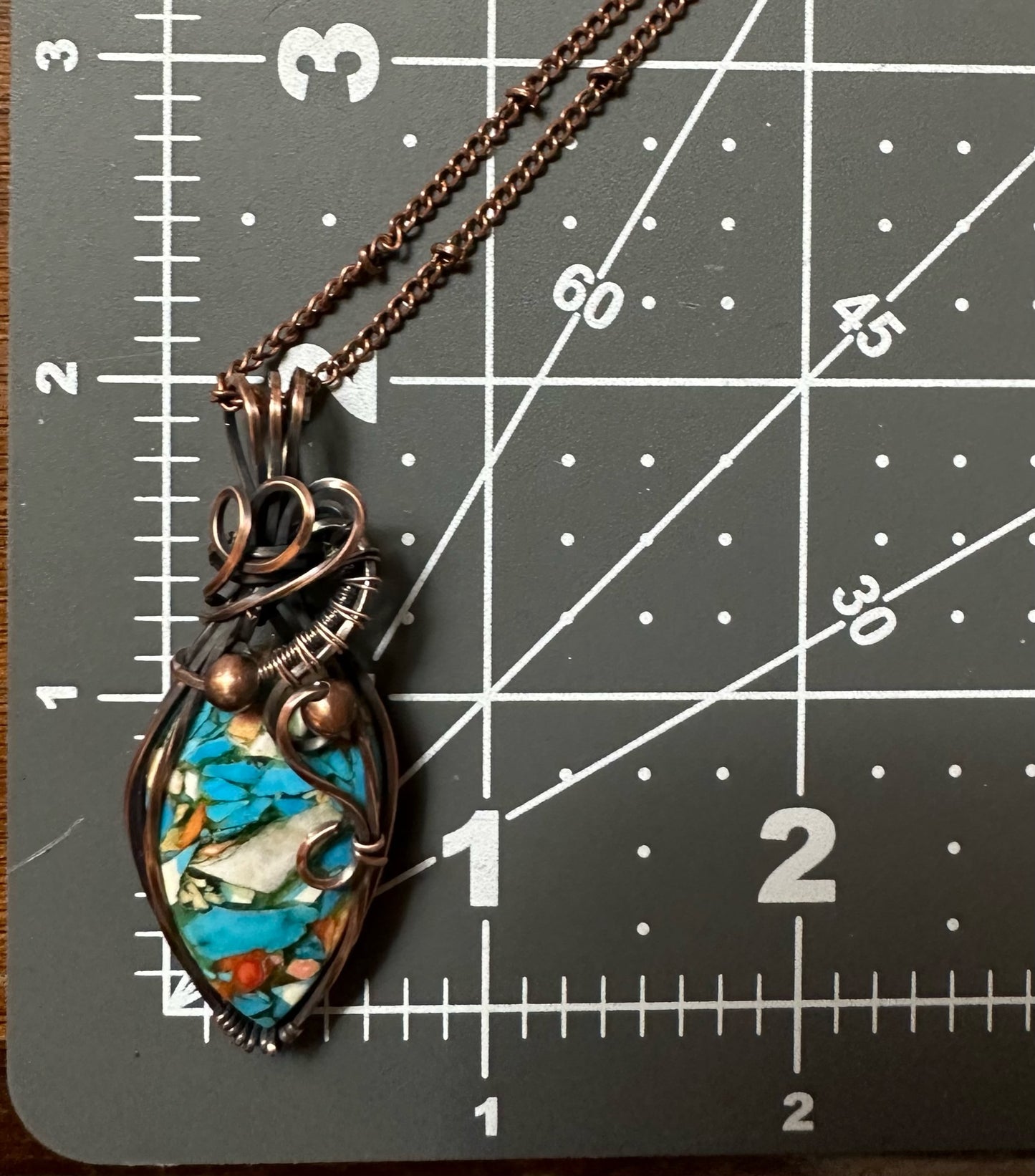 Handmade Wire Wrapped Copper Turquoise Mohave Teardrop Pendant