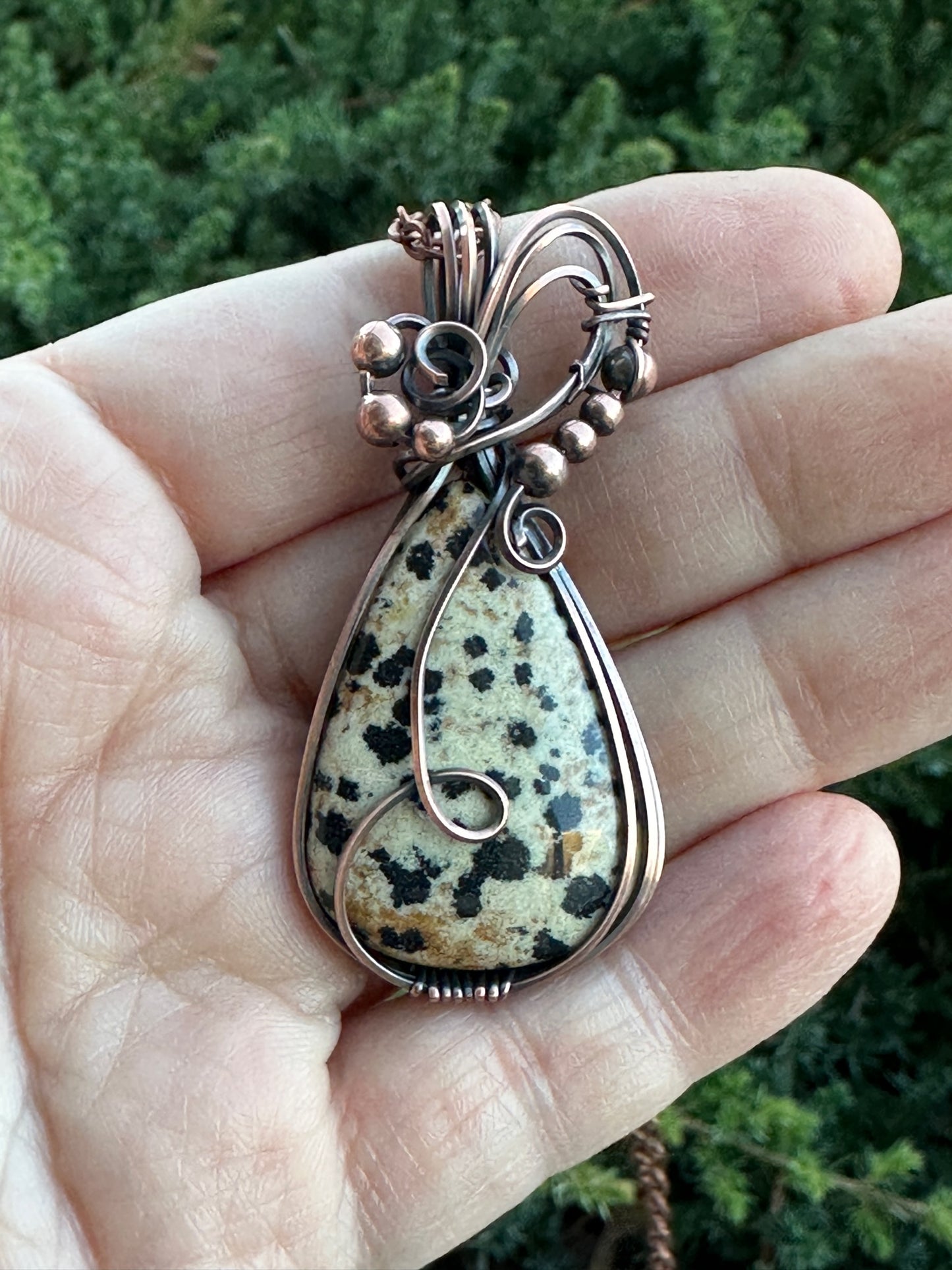Dalmatian Jasper Teardrop Handmade Wire Wrapped Pendant
