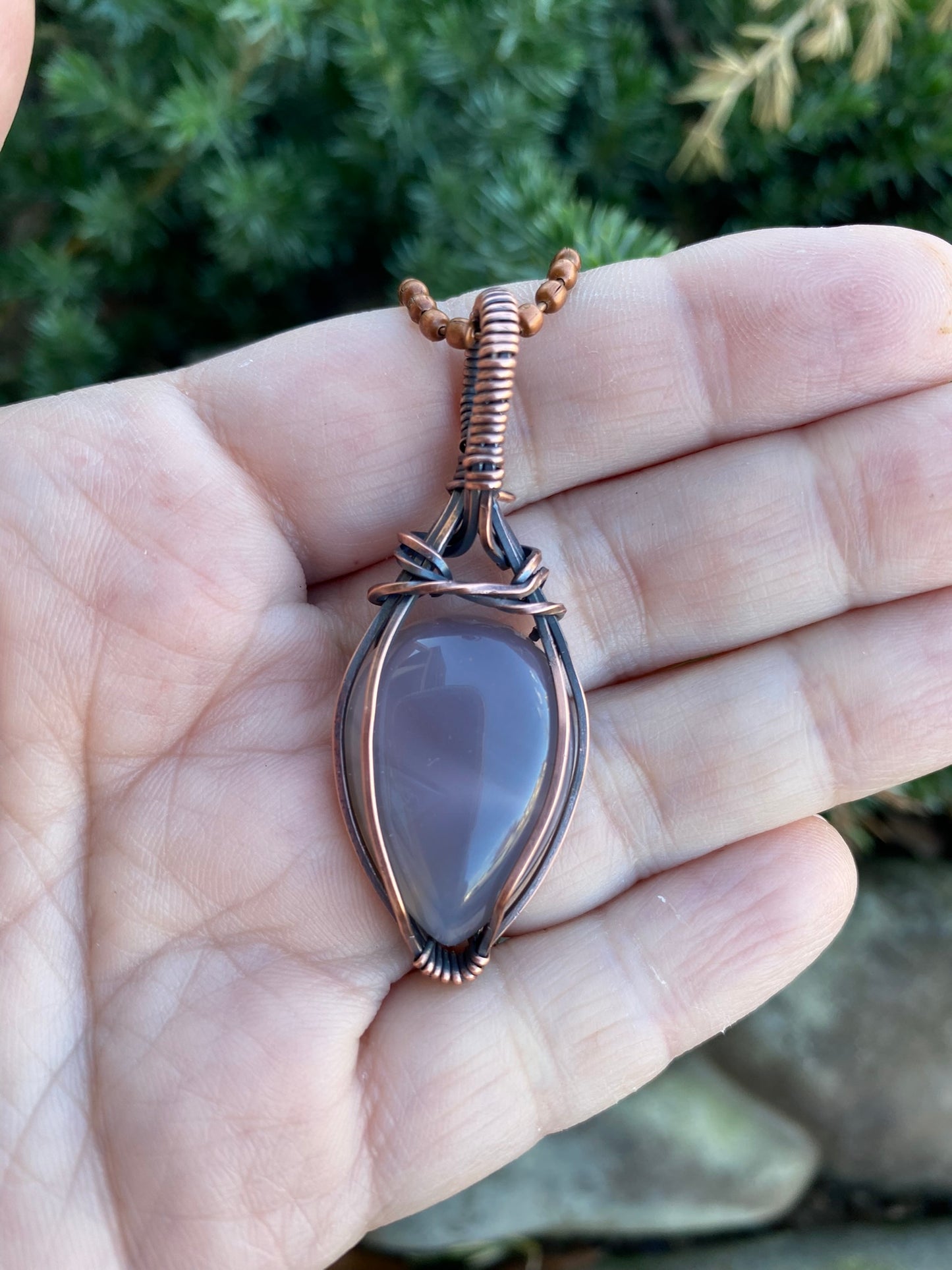 Smoky Gray Teardrop Wire Wrapped Pendant