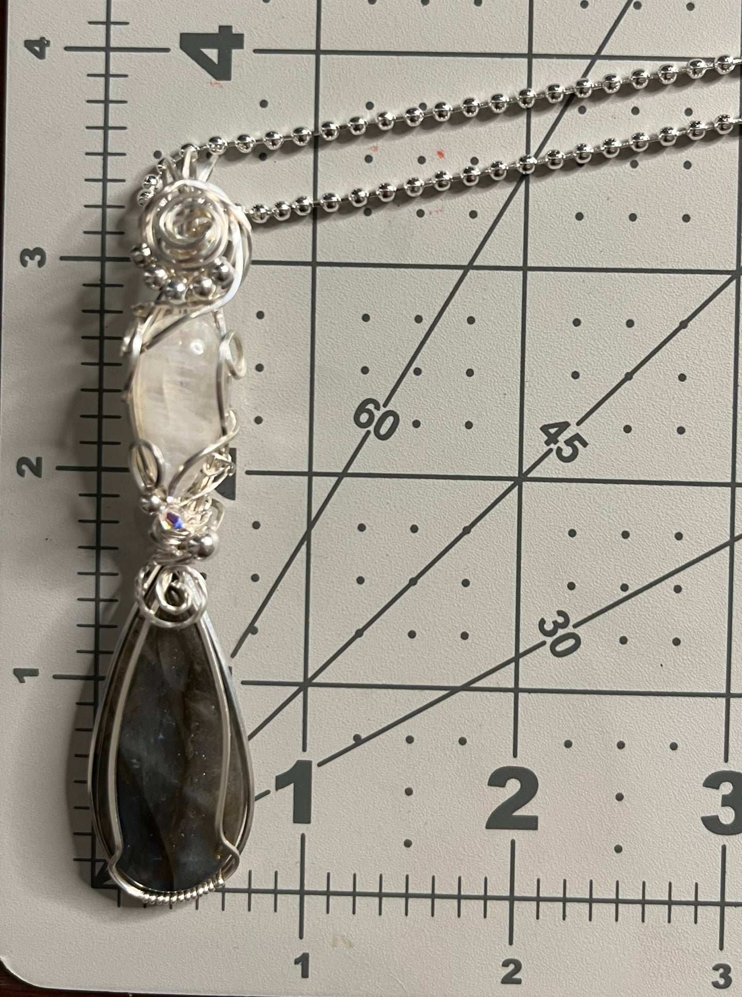 Labradorite and Moonstone Double Wire Wrapped Pendant