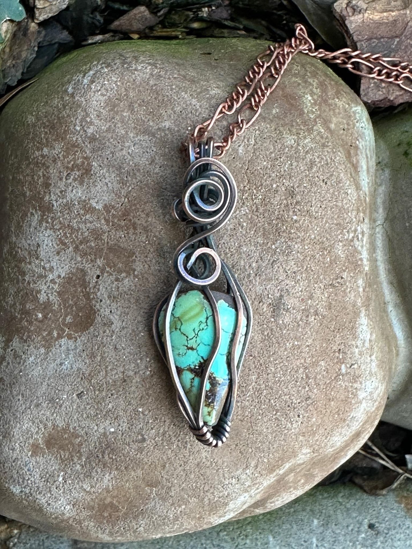 Handmade Wire Wrapped Turquoise Teardrop Pendant