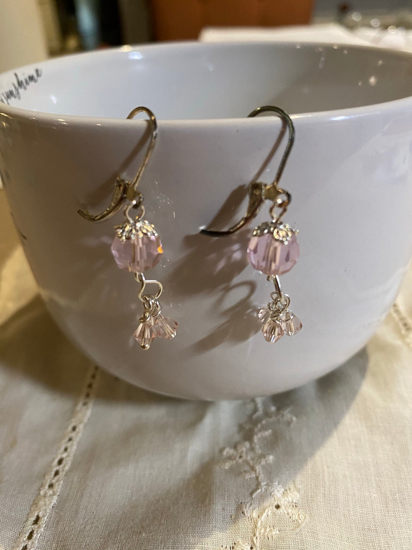 Pink Crystal Dangle Earrings with Clusters