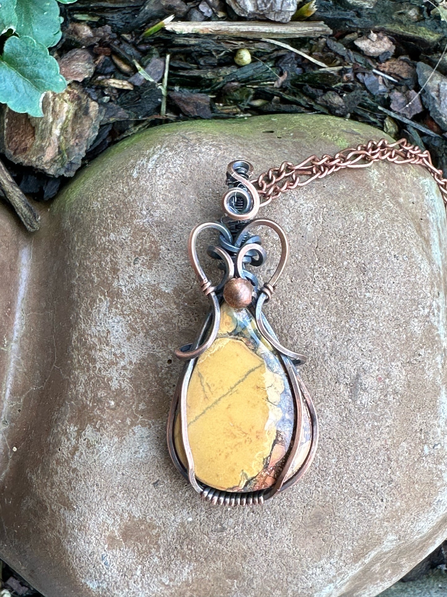 Handmade Wire Wrapped Maligano Jasper Teardrop Pendant
