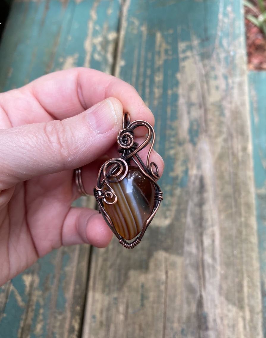 Tiger's Eye Quartz Teardrop Pendant, Wire Wrapped in Copper