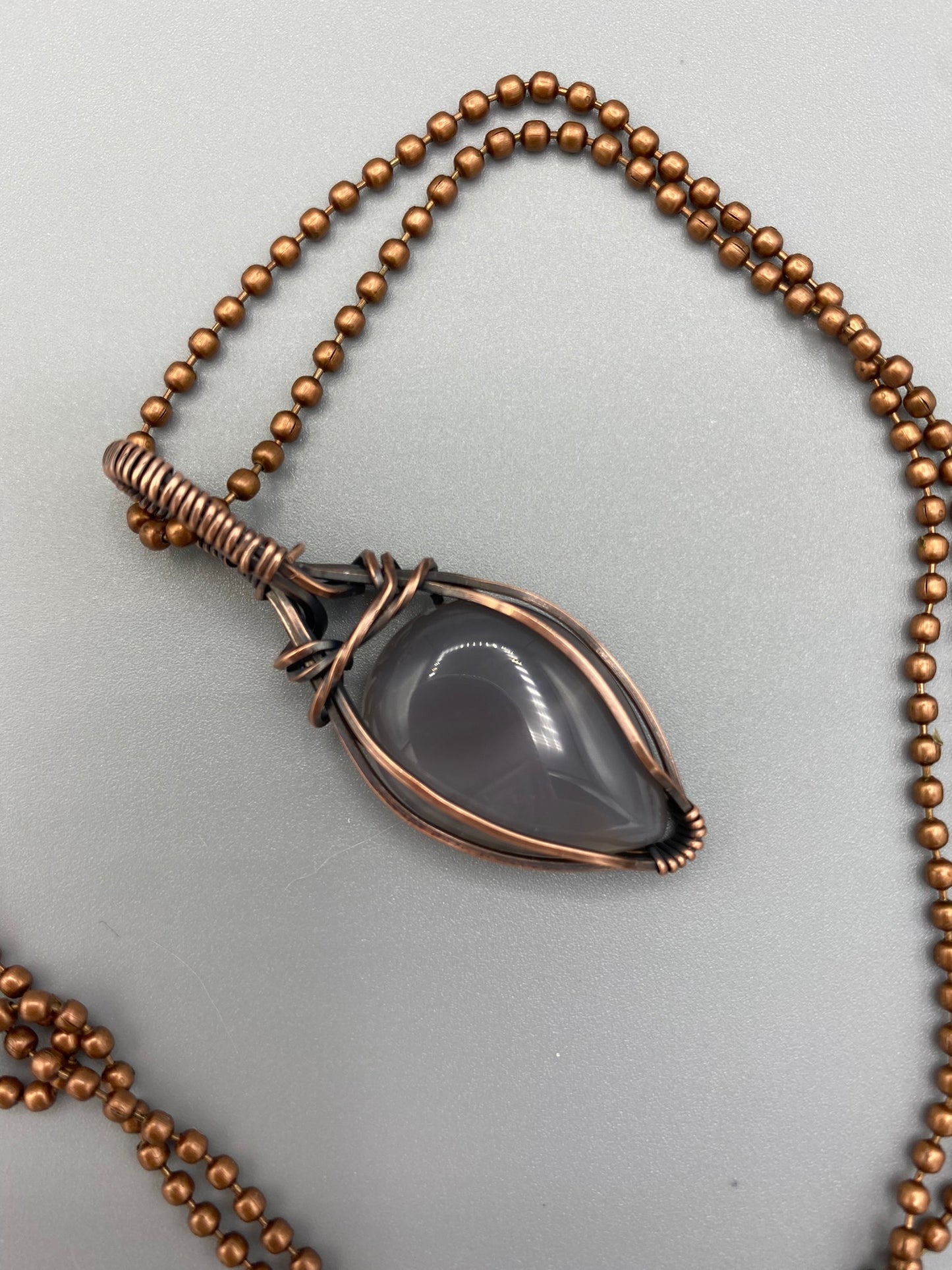 Smoky Gray Teardrop Wire Wrapped Pendant