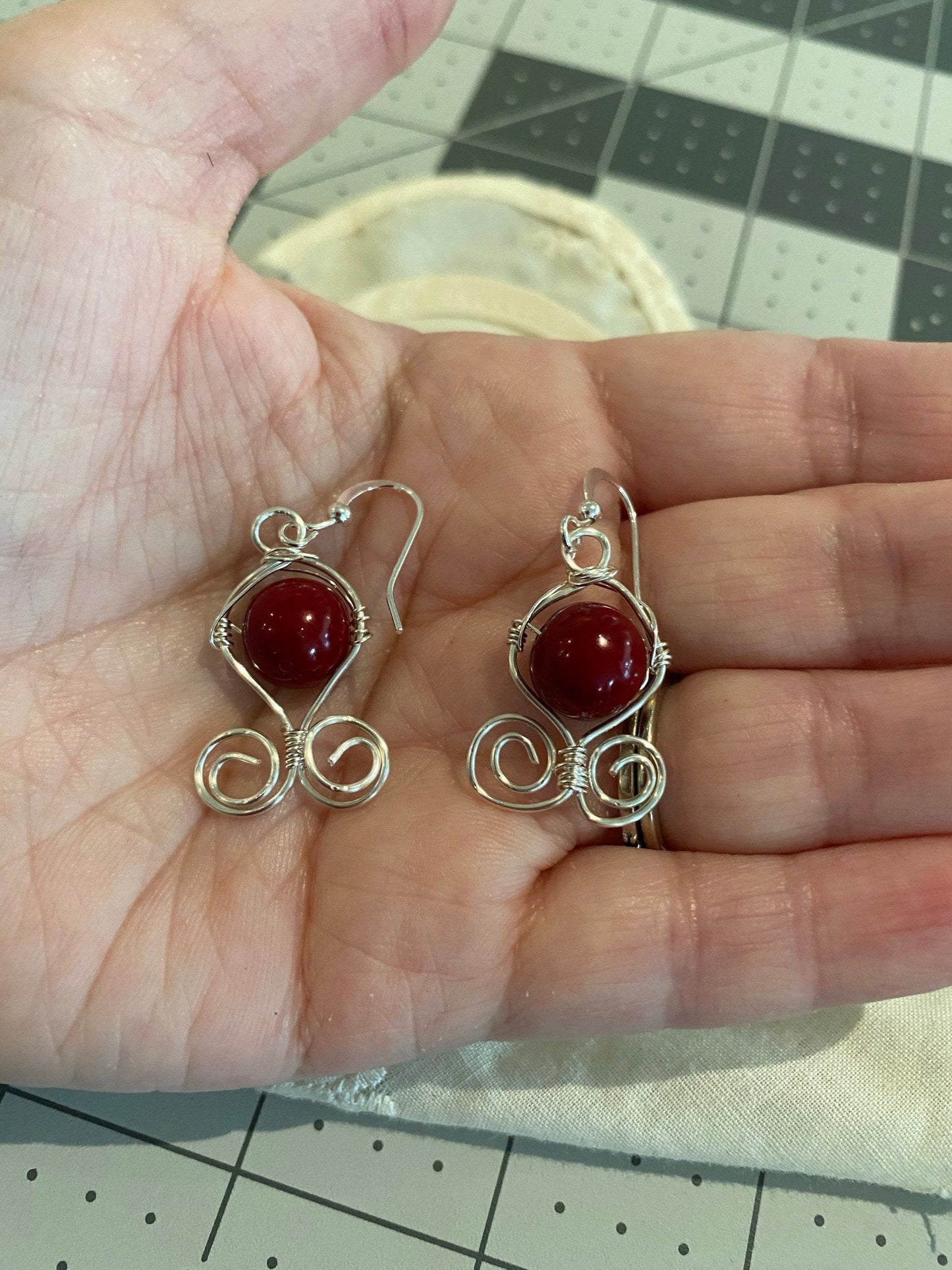 Cute earrings with round beads and spiral wire details