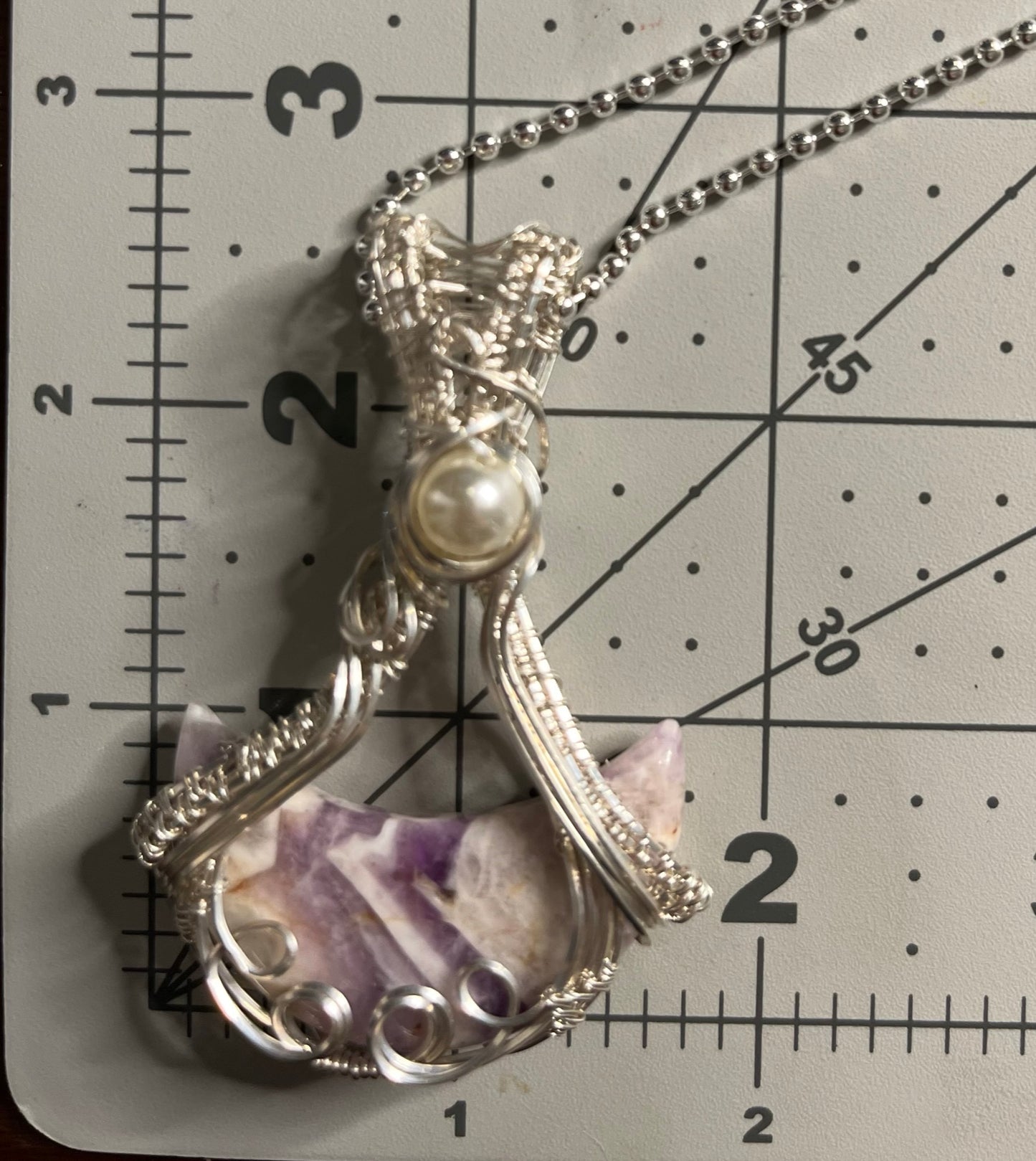 Argentium Sterling Silver Wire Wrapped Amethyst Crescent Moon Pendant