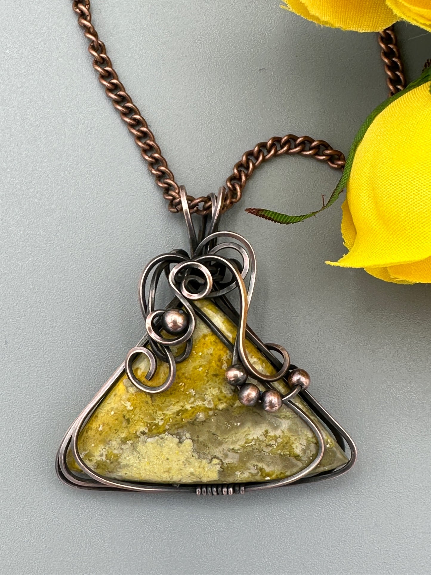 Triangular Bumblebee Jasper Handmade Wire Wrapped Pendant