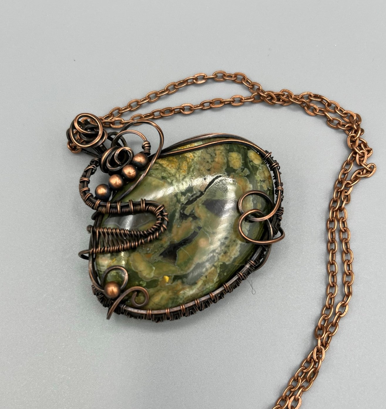 Rain Forest Jasper Oval Wire Wrapped Pendant