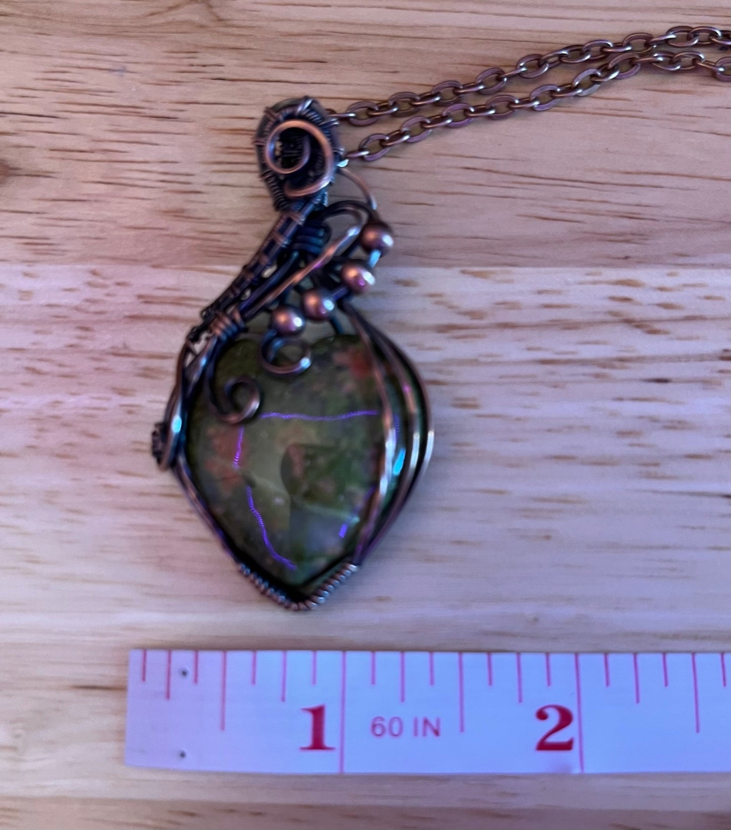 Unakite Heart Wire Wrapped Pendant - Copper Wire Wrapped Heart Necklace