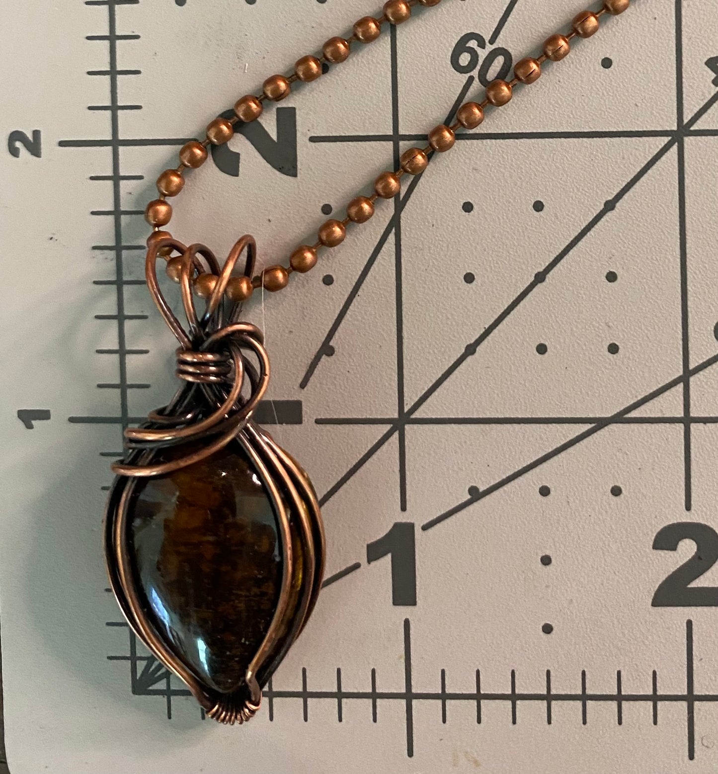 Tiger's Eye Agate Teardrop Pendant, Wire Wrapped in Copper