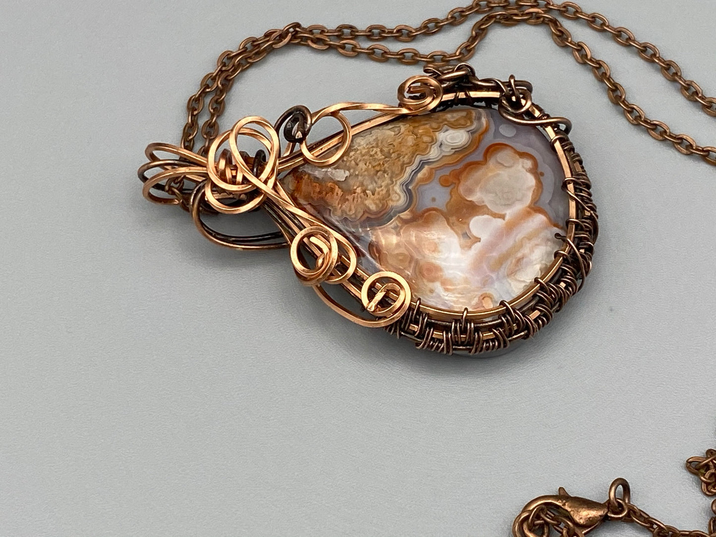 Crazy Lace Oxidized Copper Wire Wrapped Pendant