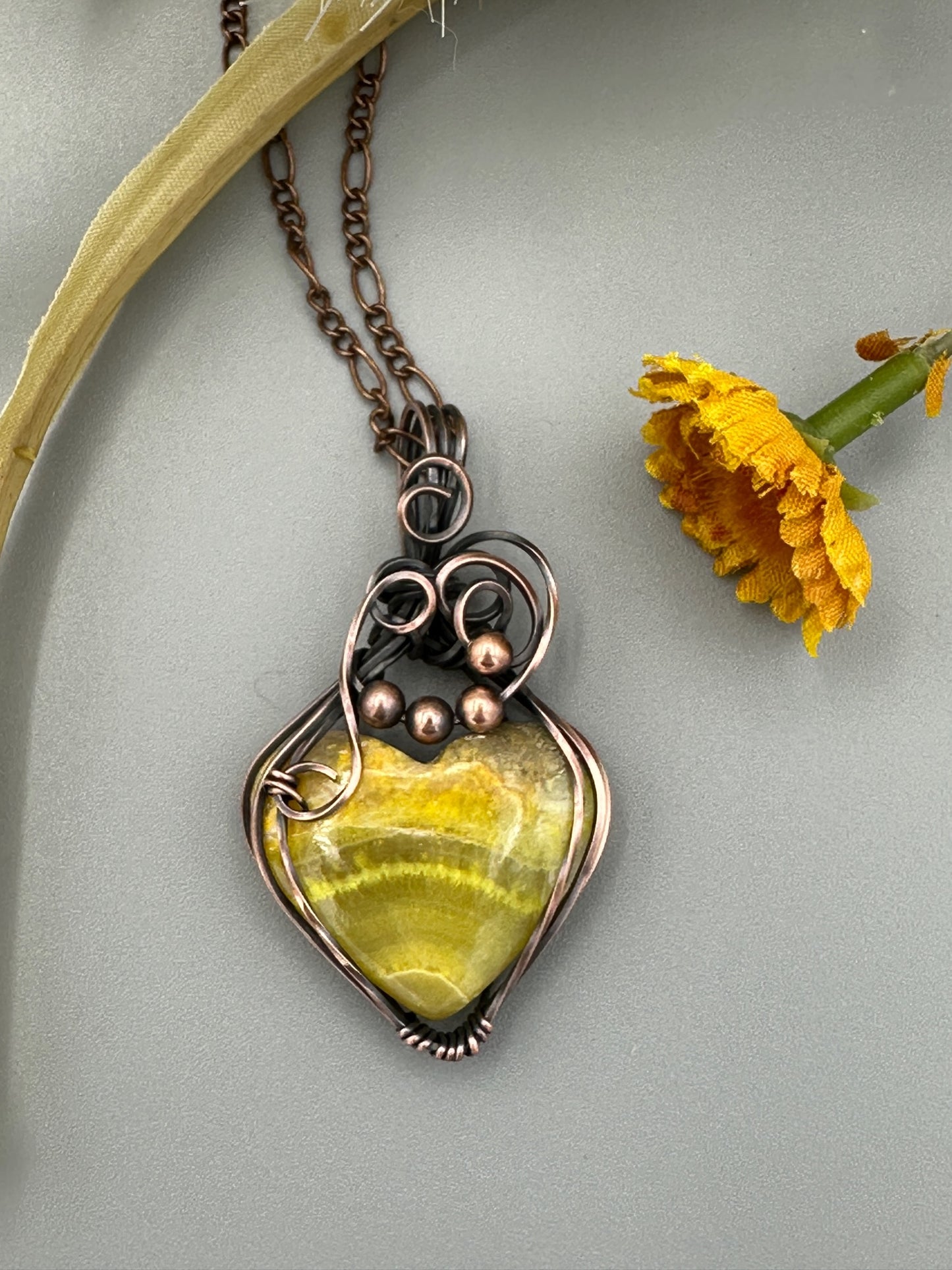 Handmade Wire Wrapped Bumblebee Jasper Heart