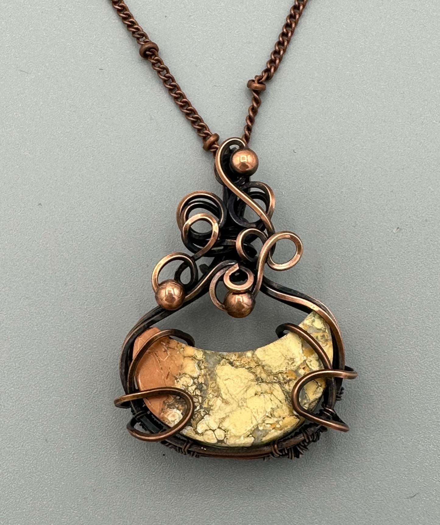 Handmade Wire Wrapped Maligano Jasper Crescent Moon