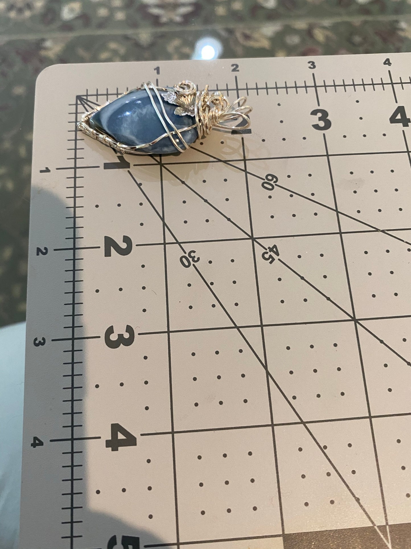 Natural Peruvian Blue Opal Pear Shaped Wire Wrapped Pendant