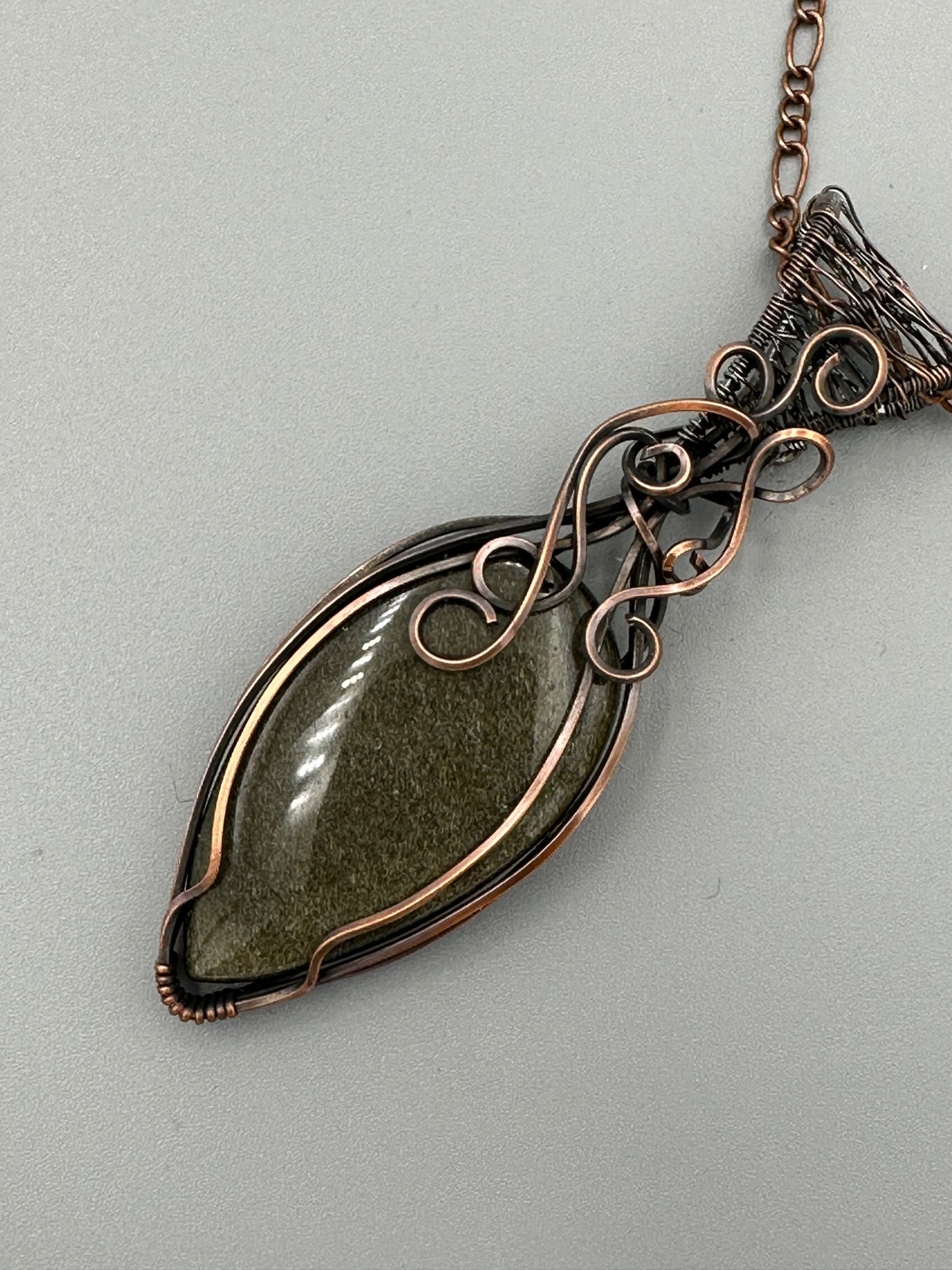 Silver Obsidian Handmade Wire Wrapped Pendant