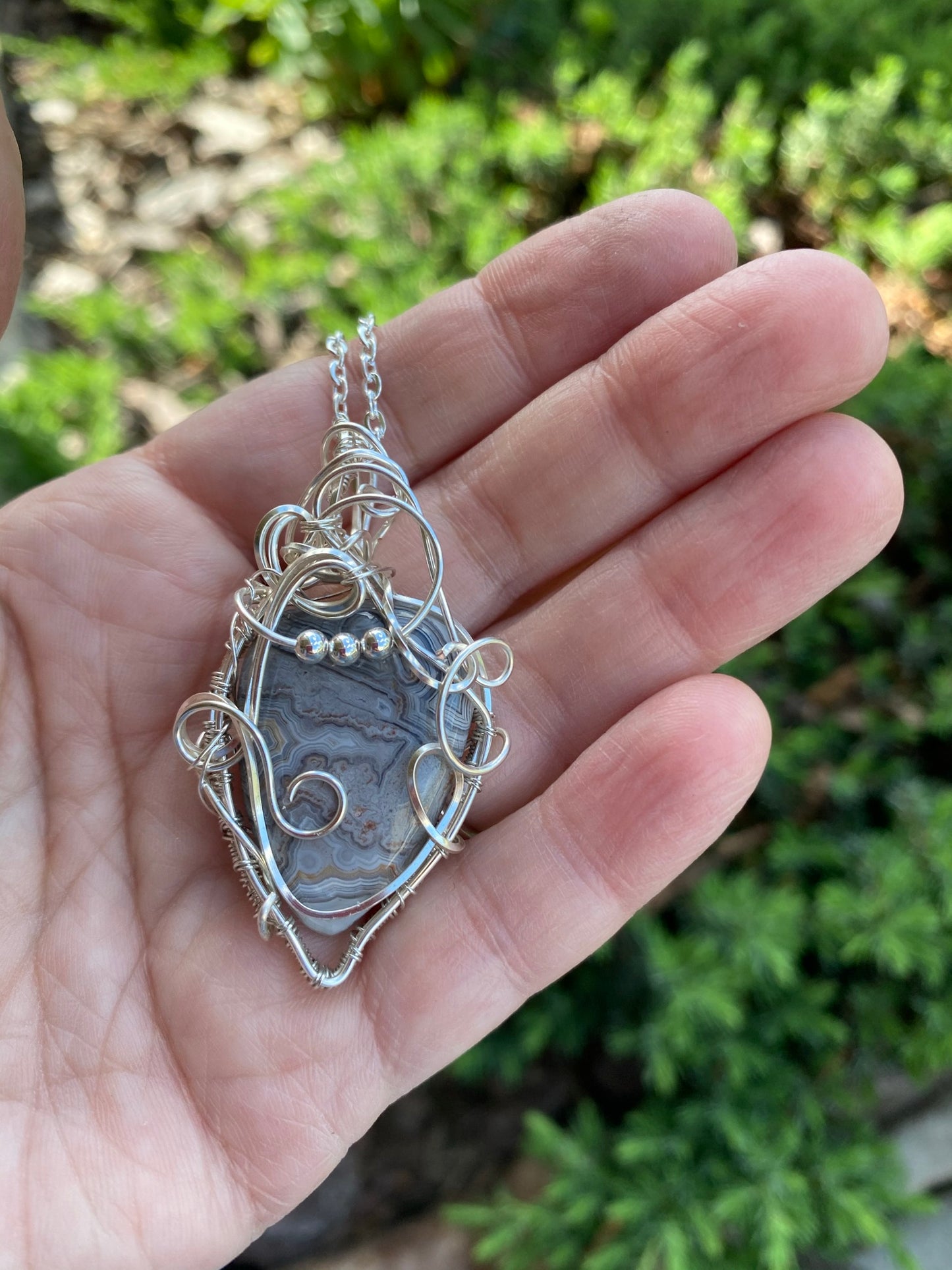 Crazy Lace Silver Plated Wire Wrapped Pendant