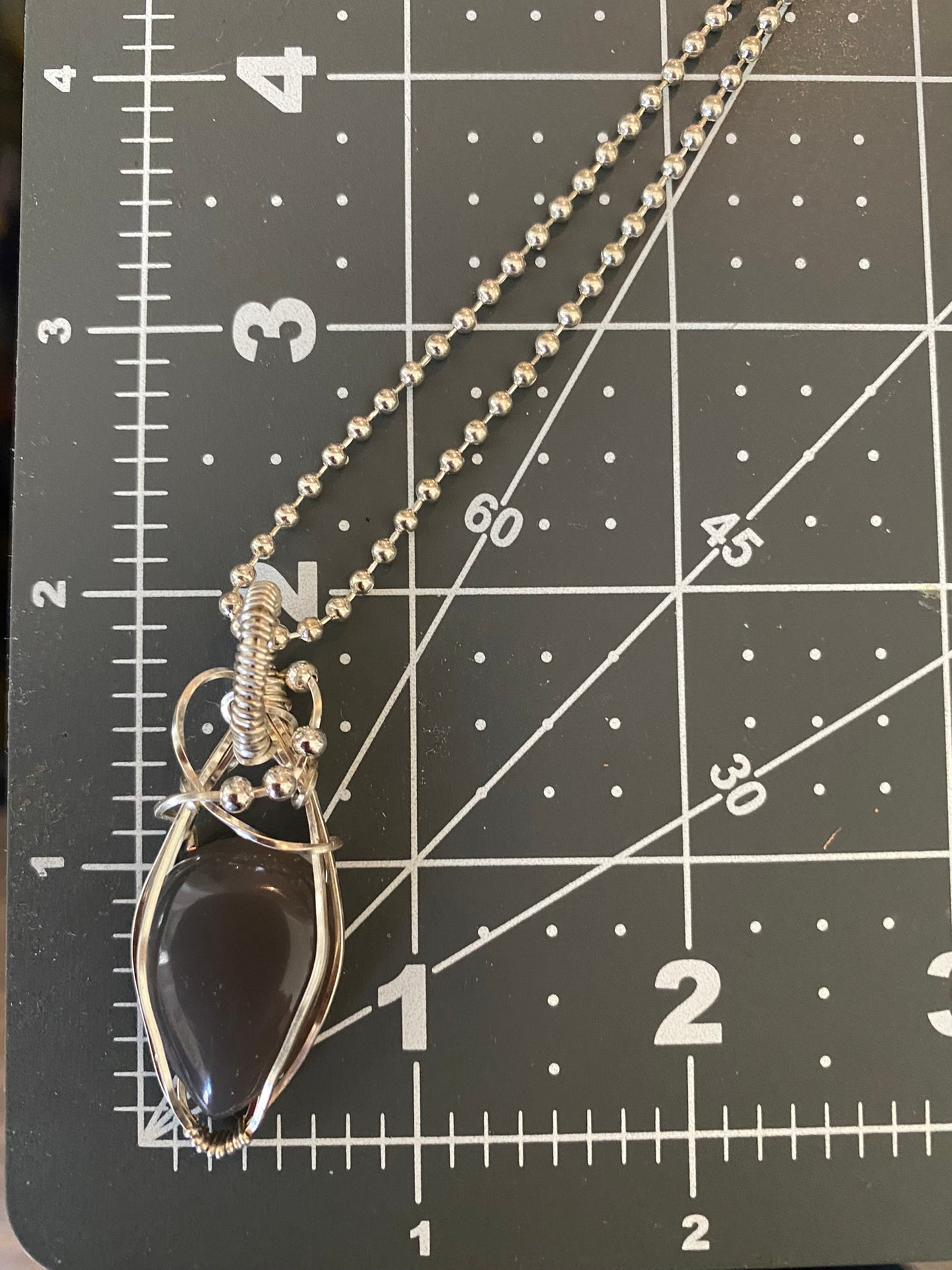 Smoky Gray Teardrop Wire Wrapped in Silver Pendant